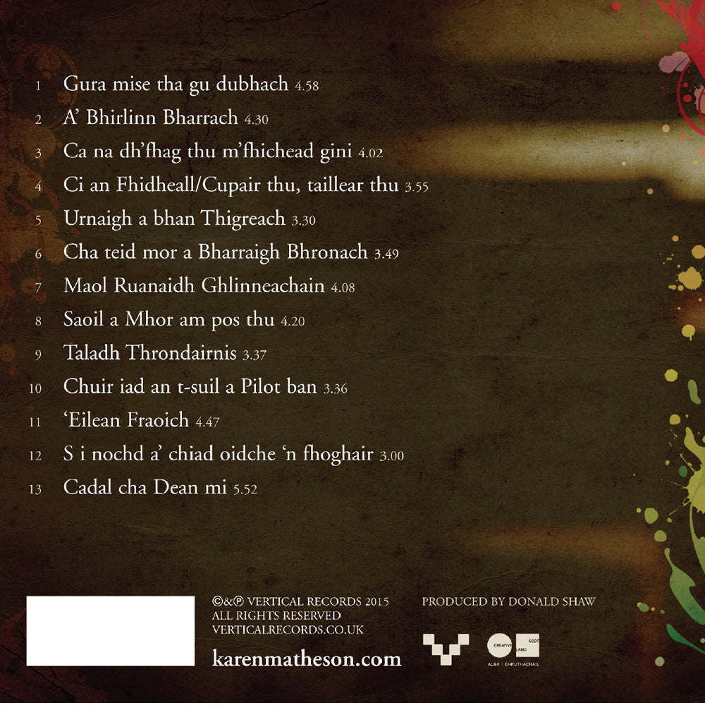 Rear Album Cover for Karen Matheson - Urram (Respect) - VERTCD102 - Music CD