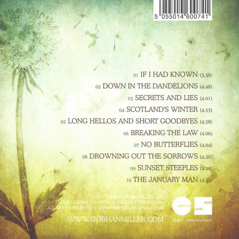 Rear Album Cover for Siobhan Miller - Flight of Time - VERTCD101 - Music CD